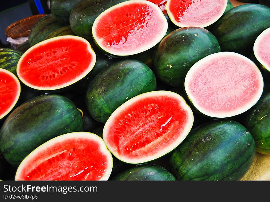 Many watermelon in Thailand fresh market. Many watermelon in Thailand fresh market