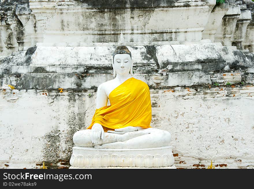 White buddha in Kasattratirat temple Ayutthaya, Thailand