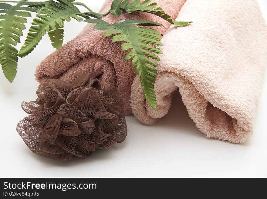 Towel with sponge and branch