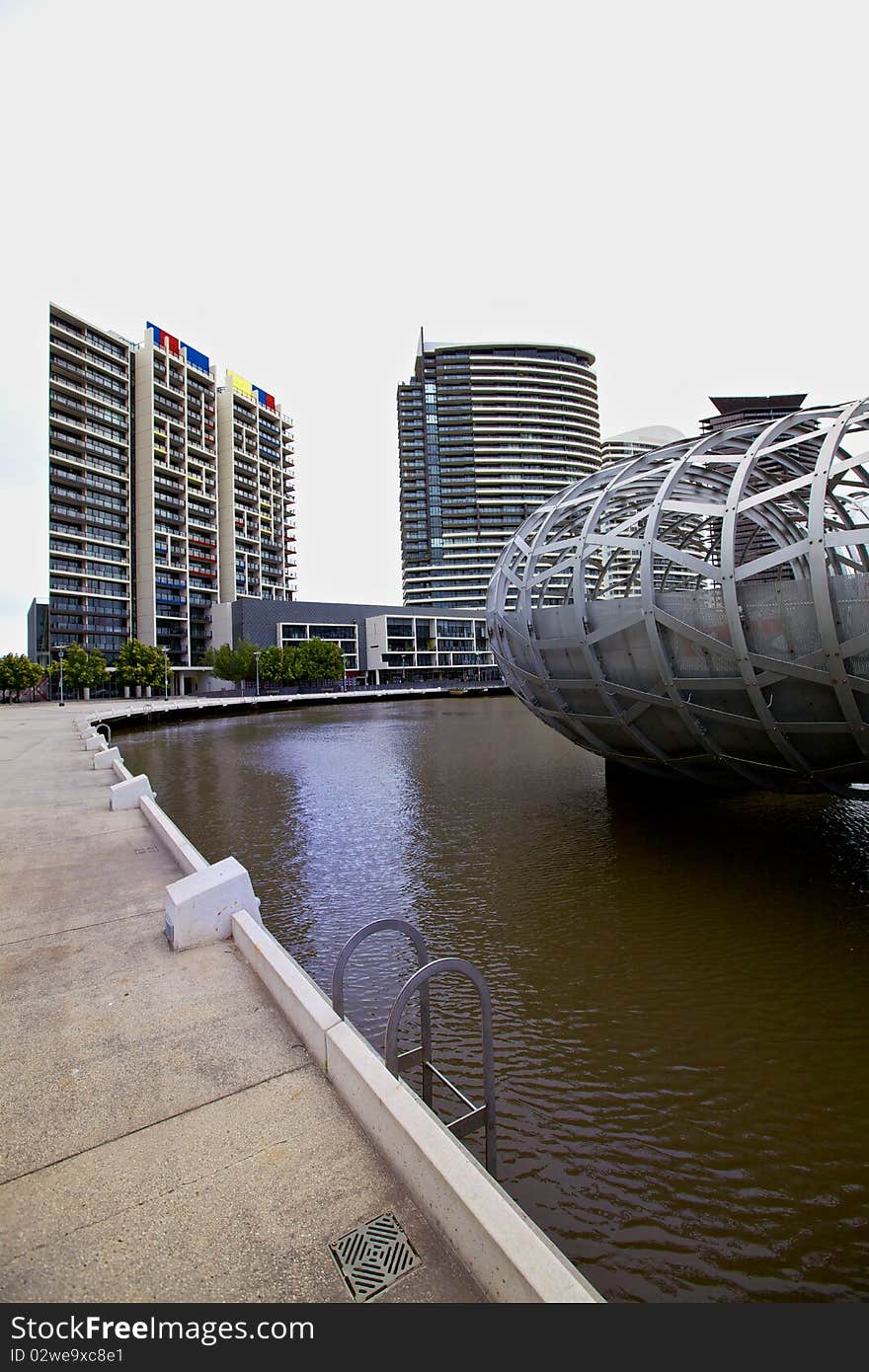 Webb Bridge in Melbourne a modern and colourful architecture in the Docklands across the Yarra River. Webb Bridge in Melbourne a modern and colourful architecture in the Docklands across the Yarra River