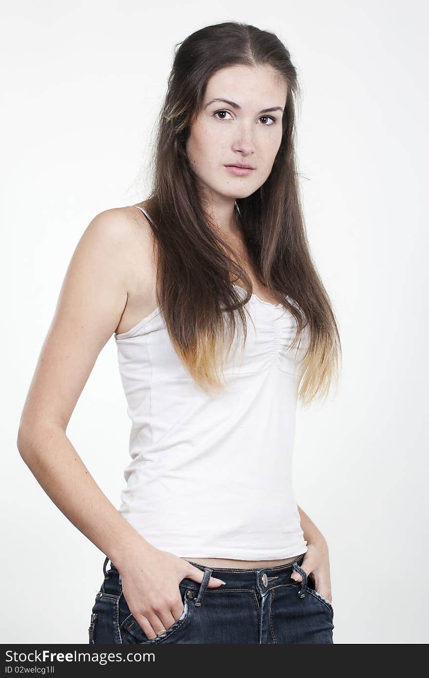 Portrait of beautiful young woman isolated on white background