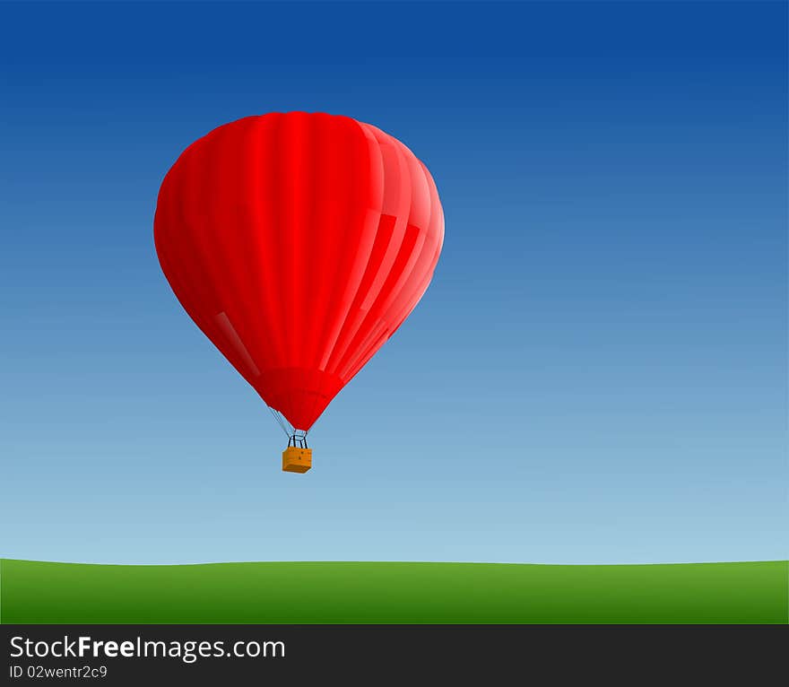 Red hot air ballon fly in sky, vector illustration. Red hot air ballon fly in sky, vector illustration