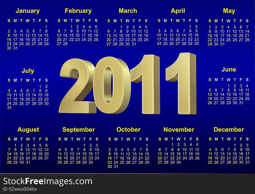 2011 blue calendar for design, horisontal, vector illustration