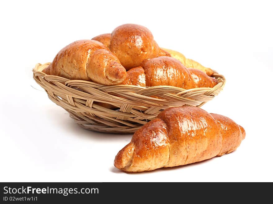 A pile of bread on a white background