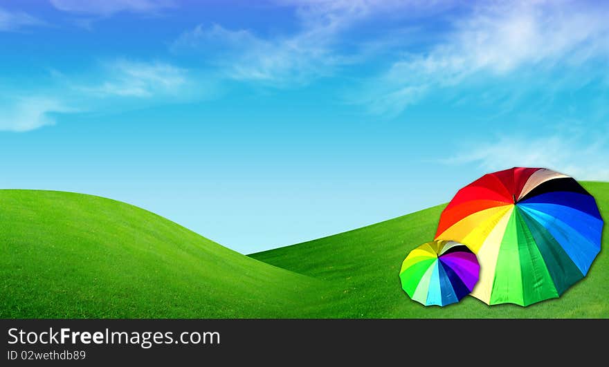 Field of grass and  Umbrella