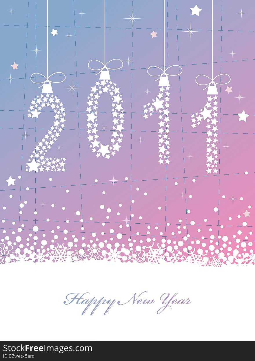 New year 2011 background in blue and pink with decorations and banner. New year 2011 background in blue and pink with decorations and banner