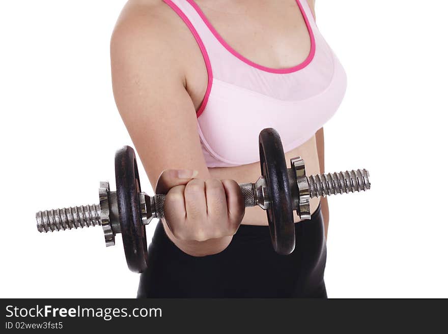 An Asian woman lifting a dumbbell. An Asian woman lifting a dumbbell