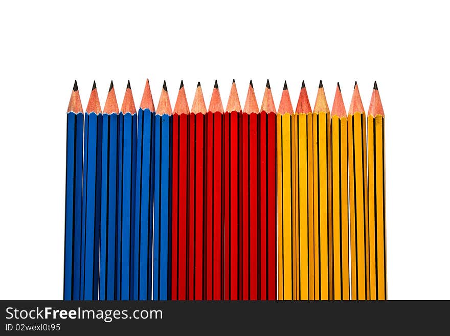 Pencils Blue Red and Yellow on White Background. Pencils Blue Red and Yellow on White Background