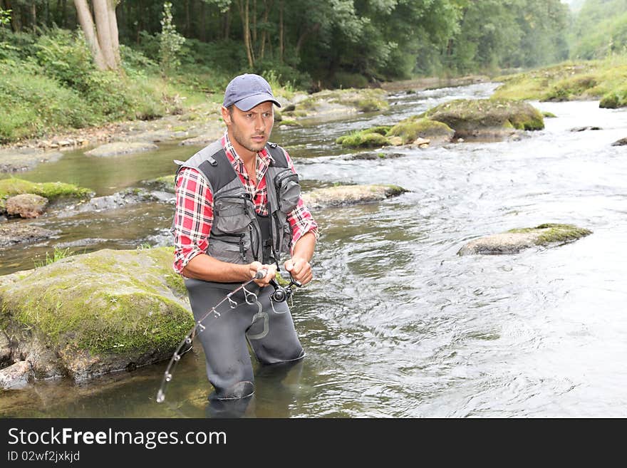 Fly-fishing in river