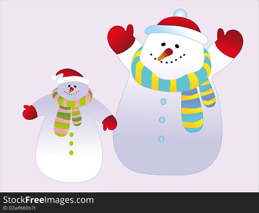 Two christmas snowman on a white