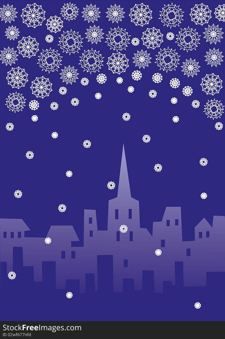 Xmas town on a blue background