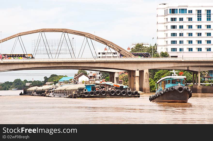 Transport ship in the Chao Phraya River Thailand.