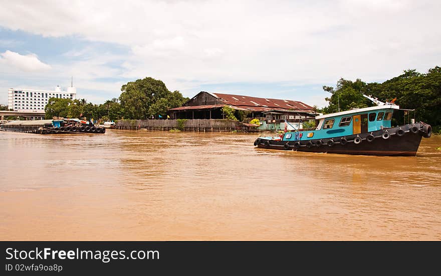 Transport ship in the Chao Phraya River Thailand.