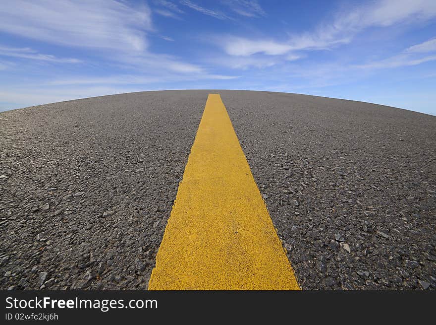 The yellow line on road. The yellow line on road