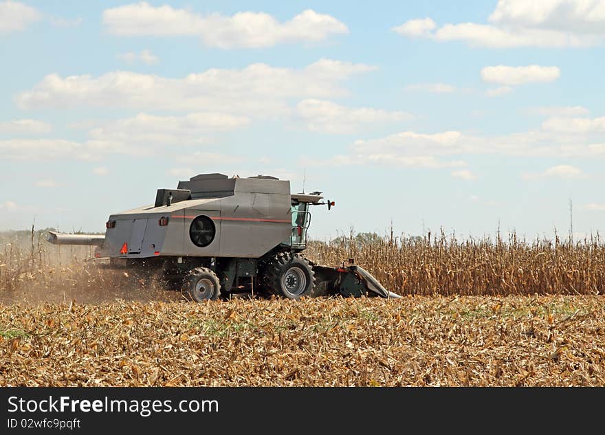 Combine Picking Corn