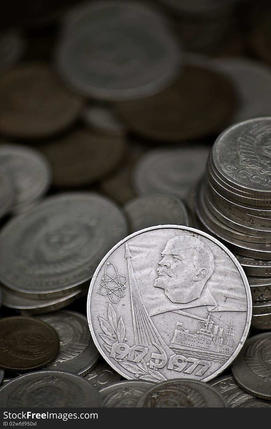 Soviet grunge coins pile closeup. Soviet grunge coins pile closeup