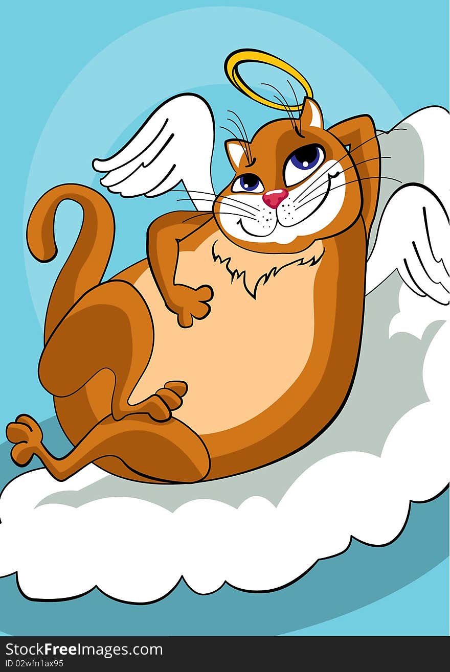 Angel cat on blue background