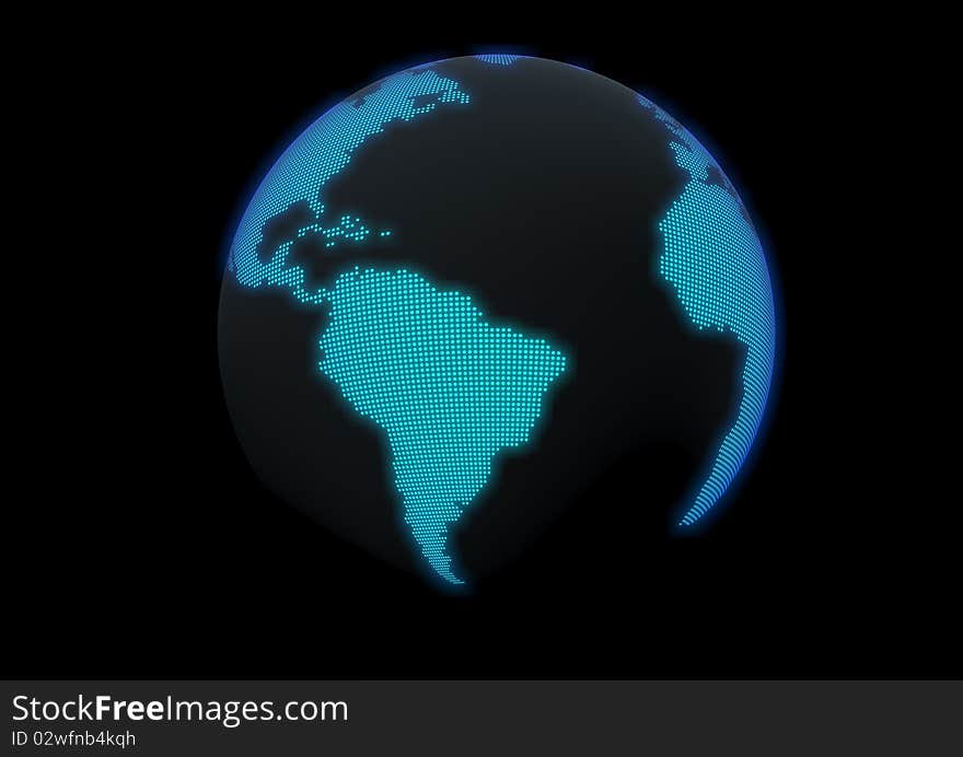 World globe made with dot lights in a dark background