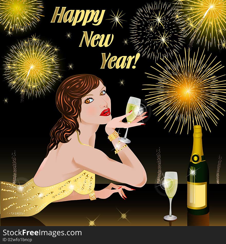 Happy New Year with woman