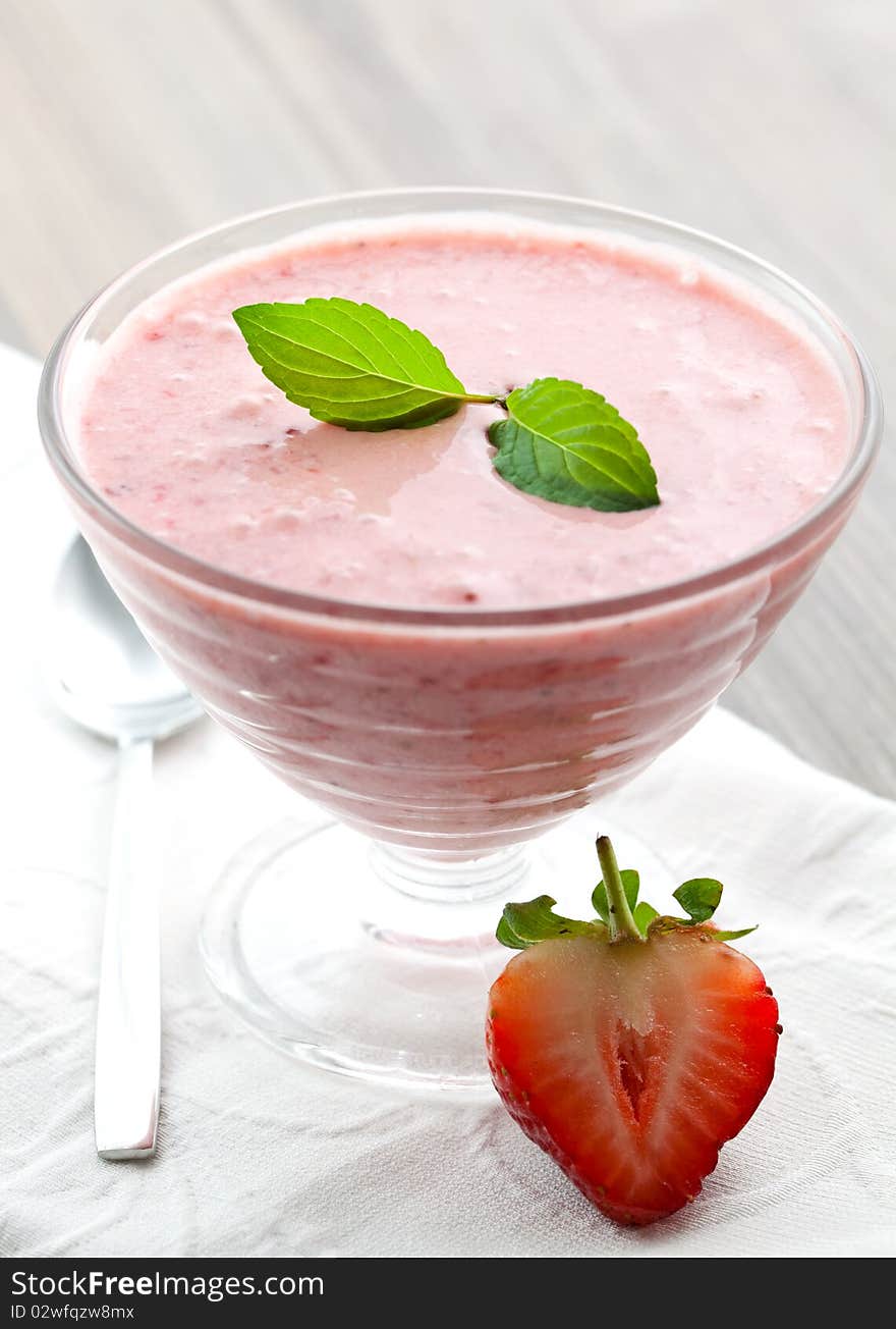 Fresh strawberry dessert with spoon. Fresh strawberry dessert with spoon