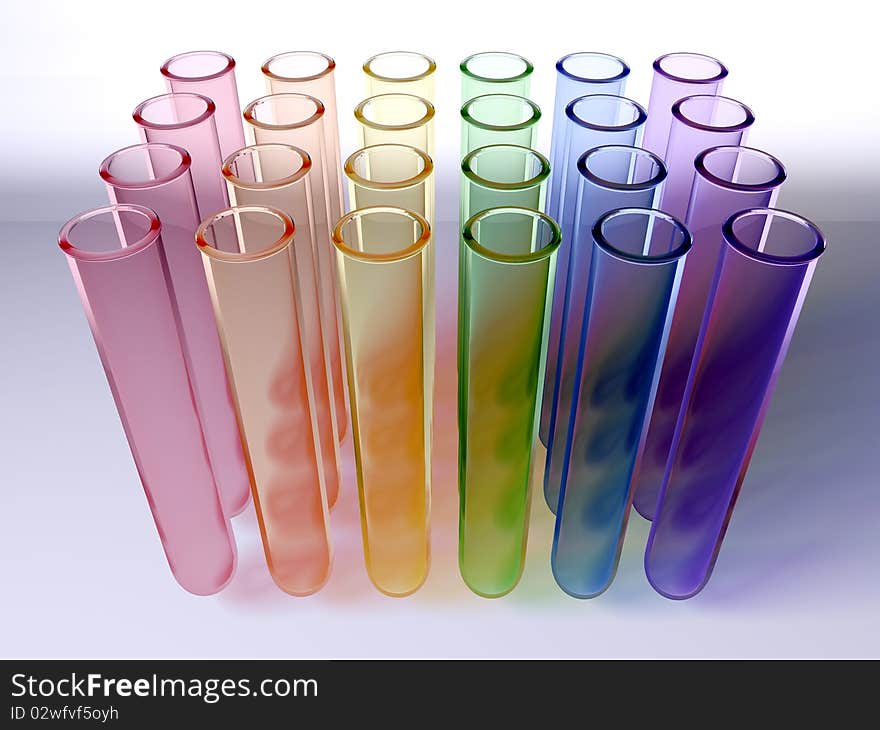 Sets of multi coloured test tubes. Sets of multi coloured test tubes