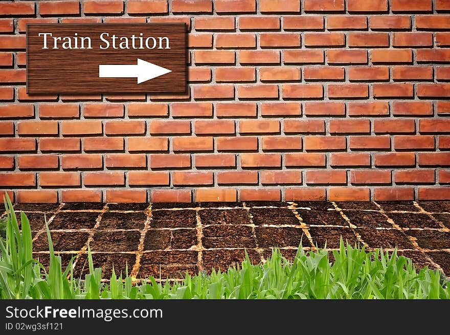 Train station on brickwall pattern background