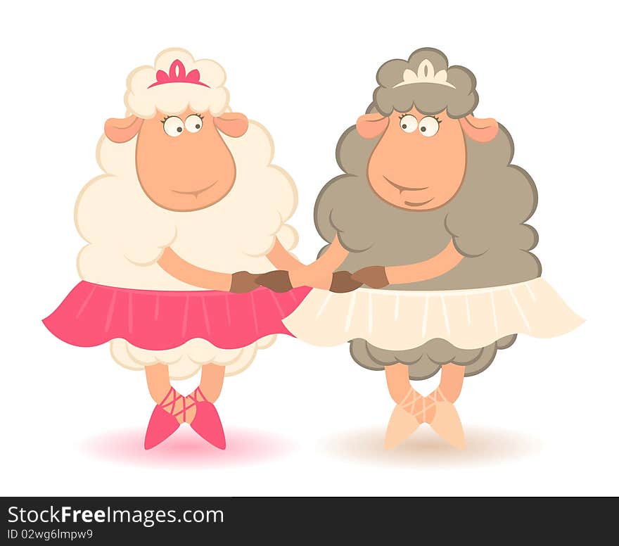 Cartoon funny sheep - ballet dancer on a background for a design. Cartoon funny sheep - ballet dancer on a background for a design