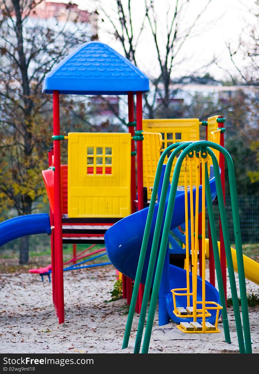 Swing and hill on a children's playground