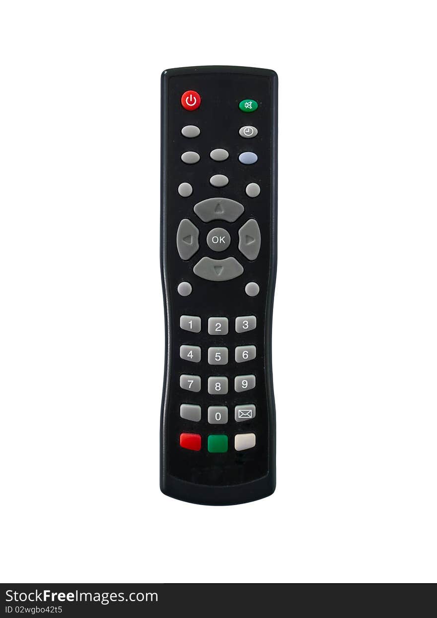 Black remote control and white background