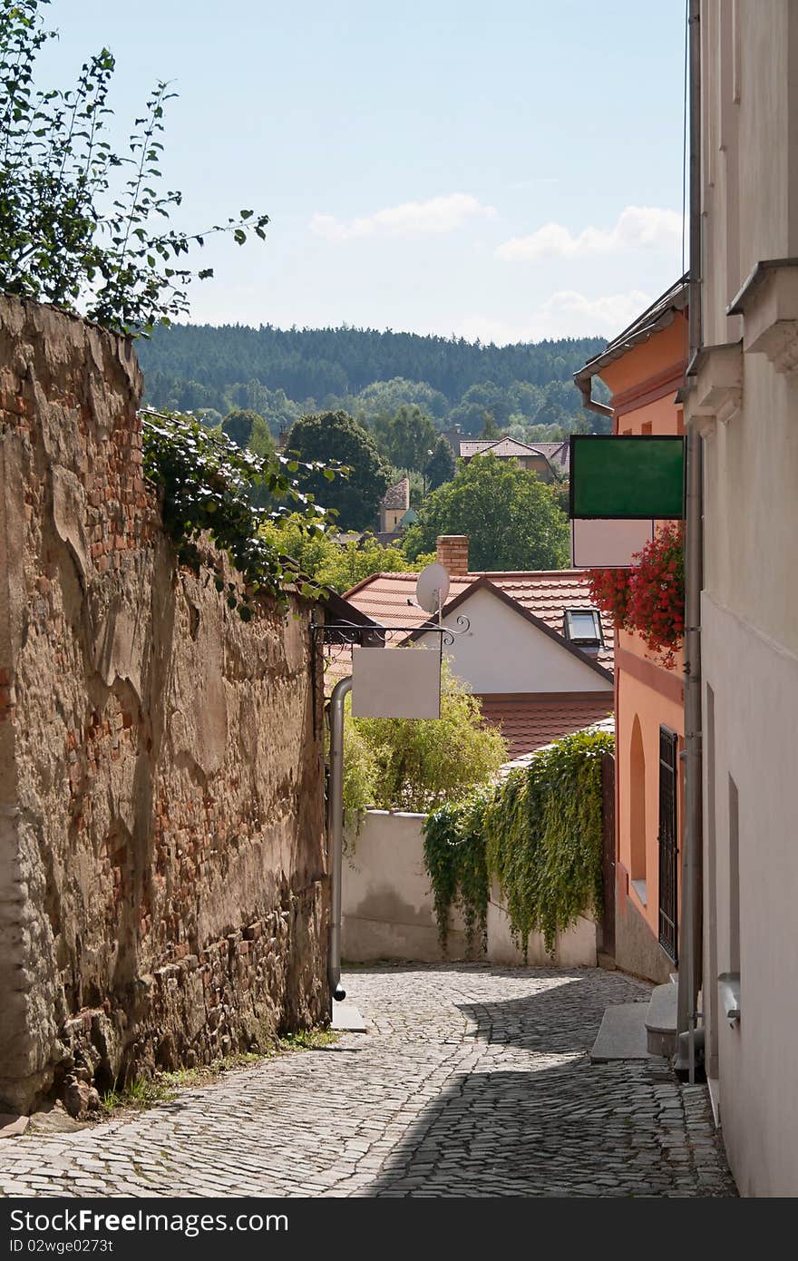 Photography of a lane in Tyn nad Vltavou in southern Bohemia, Czech Republic. Photography of a lane in Tyn nad Vltavou in southern Bohemia, Czech Republic.