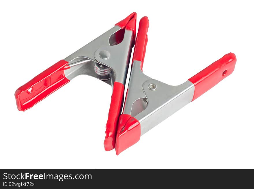 Two spring clamps with red PVC coated hands and tips