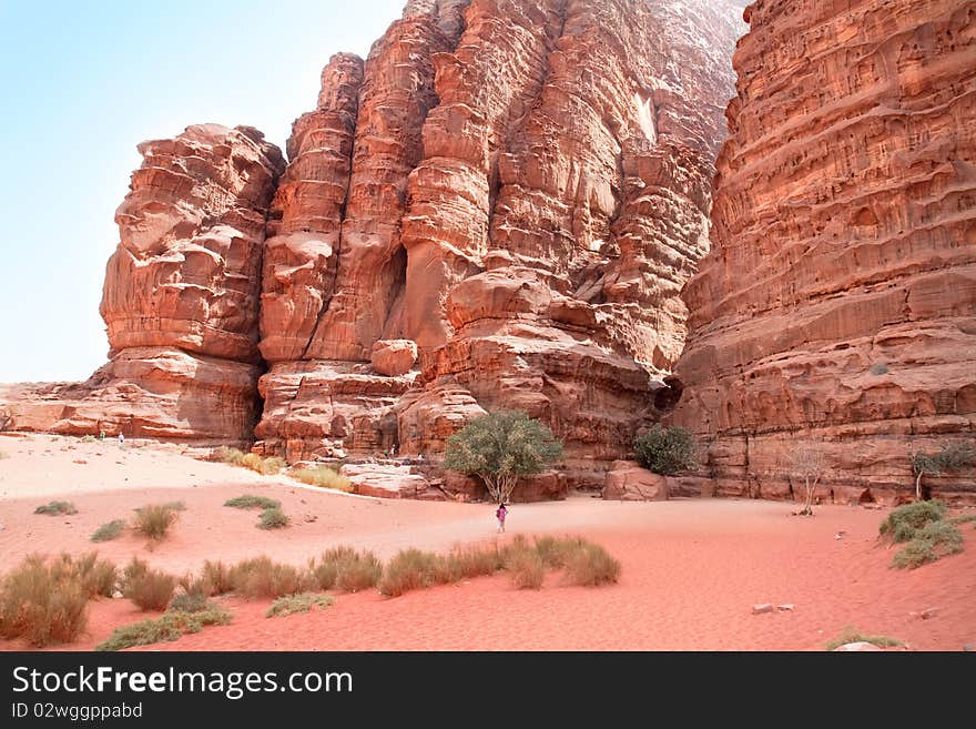 Huge cliff of Khazali canyon in Wadi Rum, Jordan