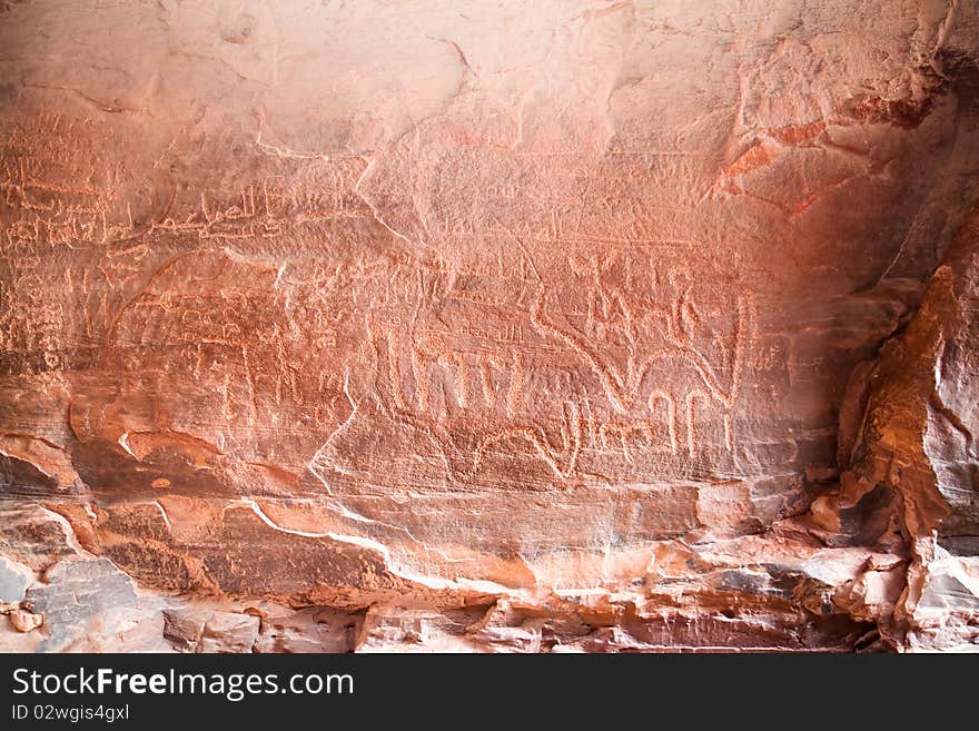 Ancient nabataean rock inscription in Khazali Cany