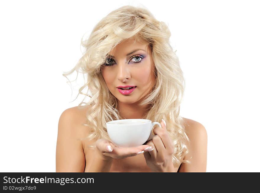 Blonde girl with a cup of coffee