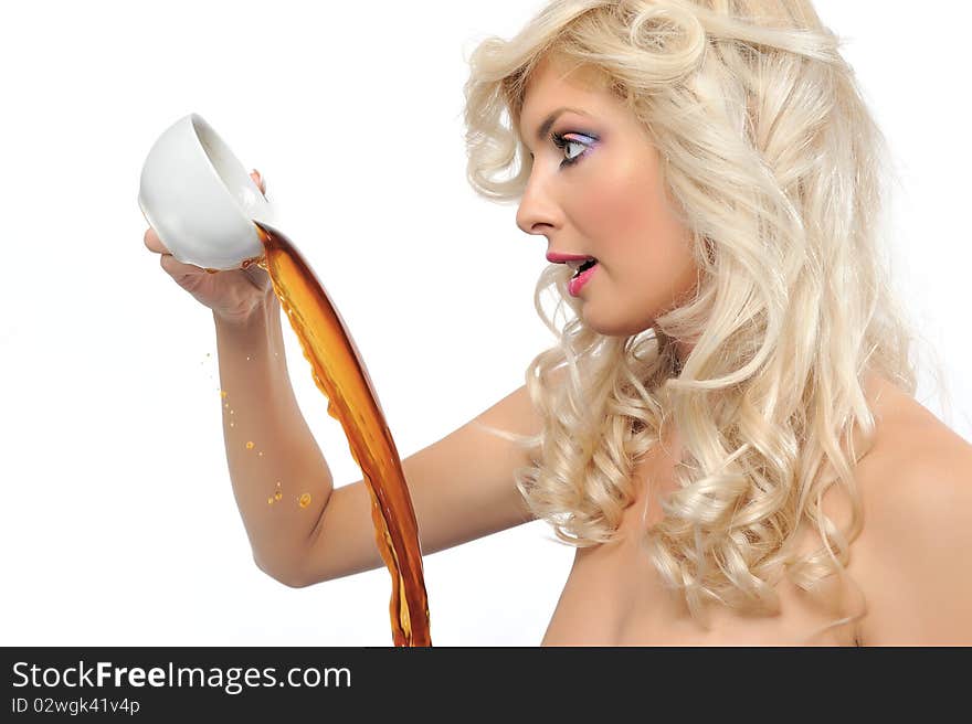 Blonde girl with a cup of coffee