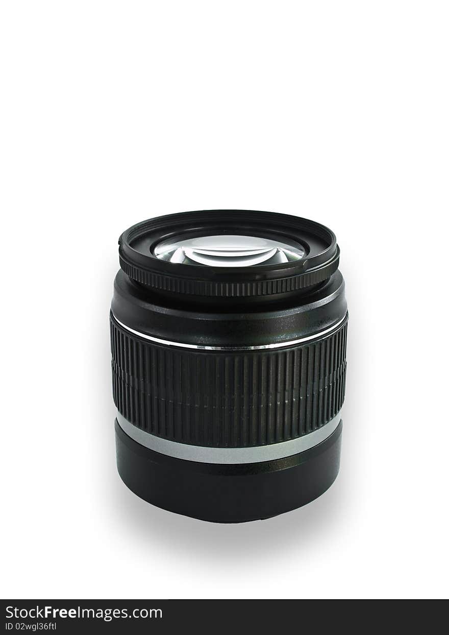 Black camera lens isolated in white background