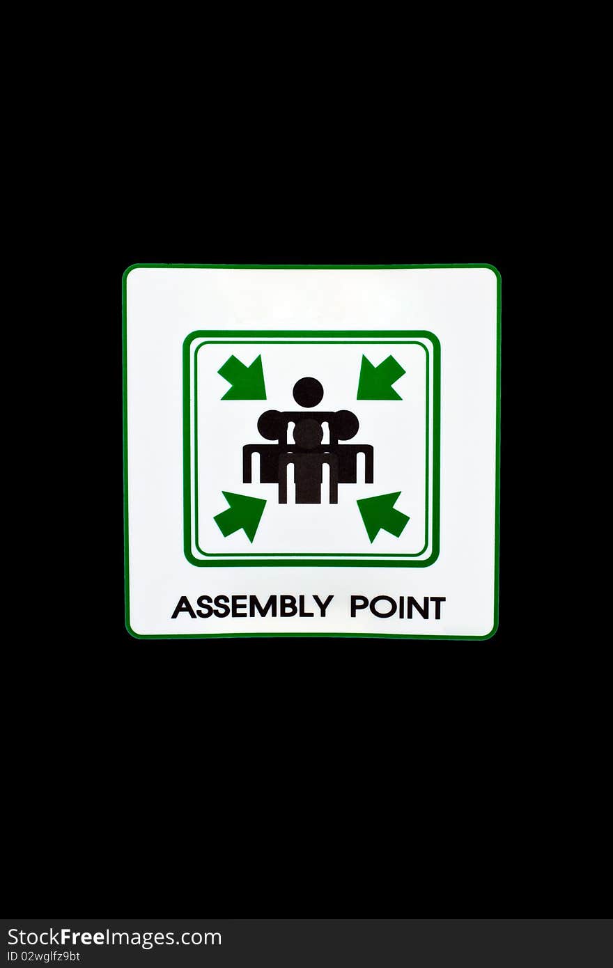 Assembly point sign isolate on black background