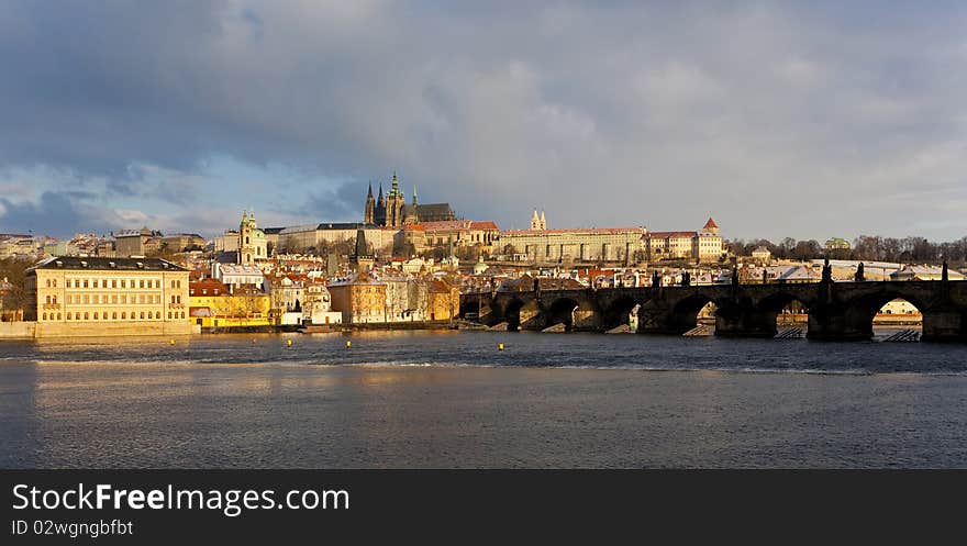 Prague Castle with Charles Bridge, Prague, Czech Republic