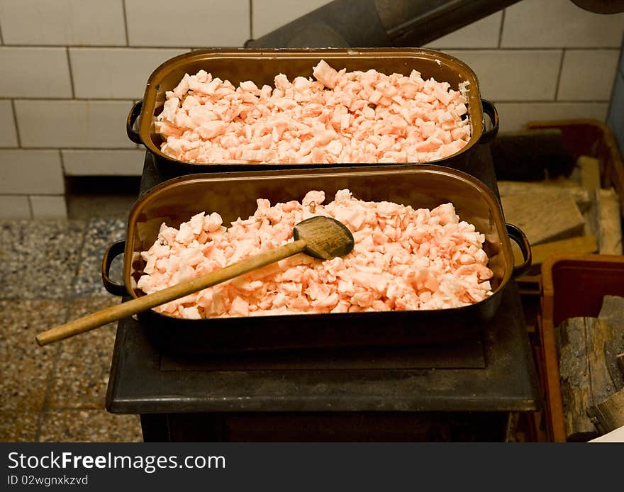 Lard in traditional pig-sticking, Czech Republic. Lard in traditional pig-sticking, Czech Republic