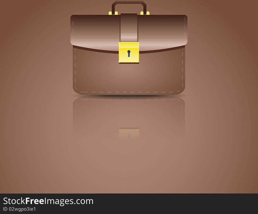 Realistic brown briefcase for papers with reflection. Vector