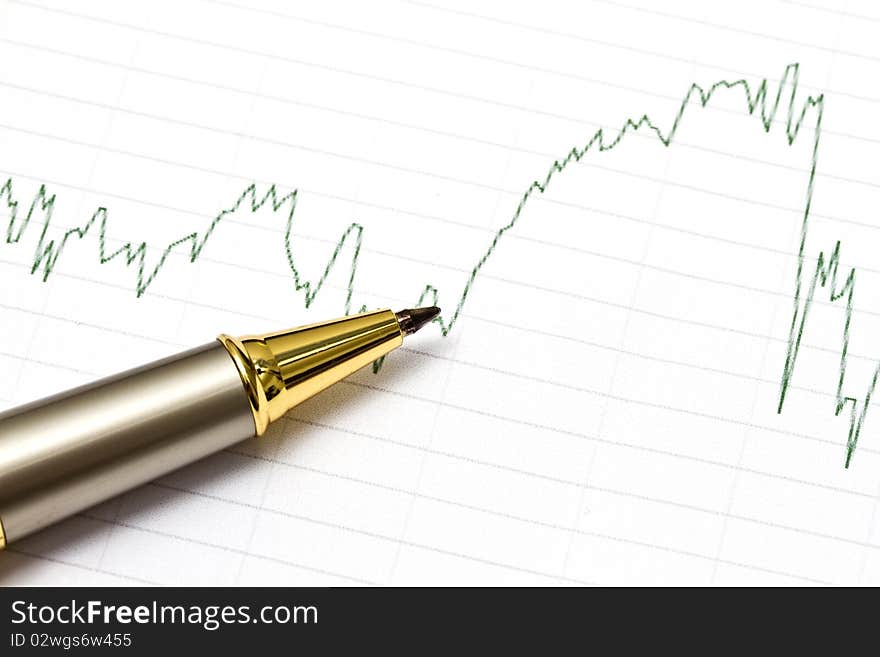 Background of business graph and a pen