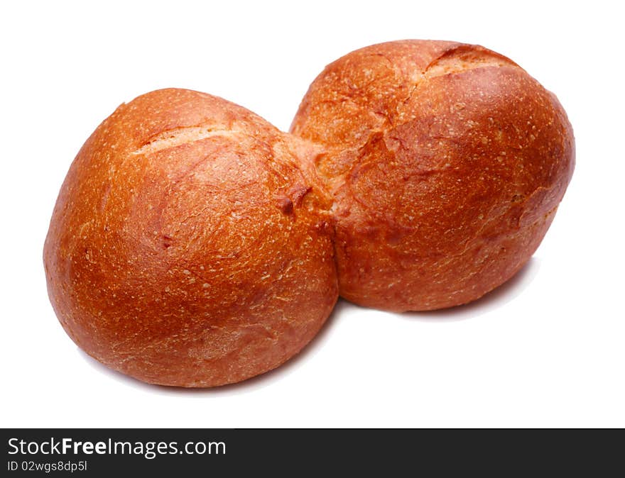 Two Small white bread isolated on a white background. Two Small white bread isolated on a white background