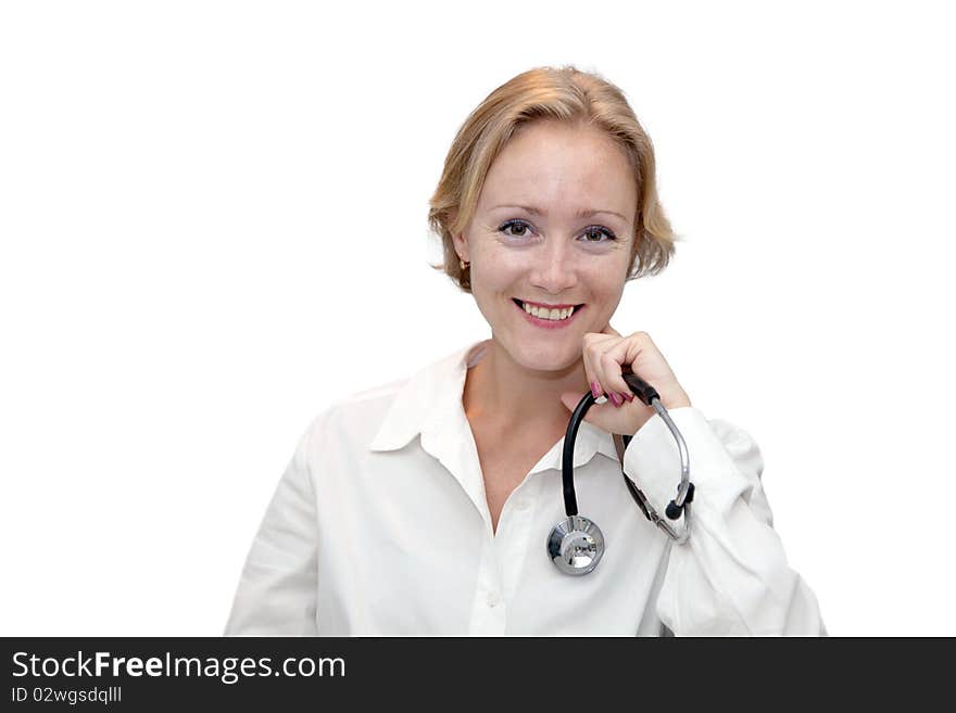 Portrait of smiling  doctor isolated on white background