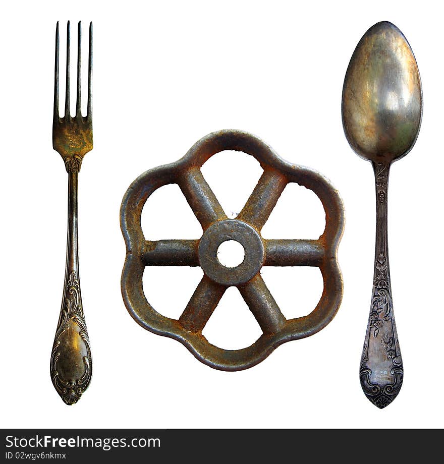 Picture isolated spoon and fork. Picture isolated spoon and fork