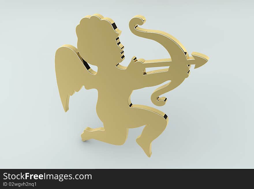 Golden cupid love sign in 3d