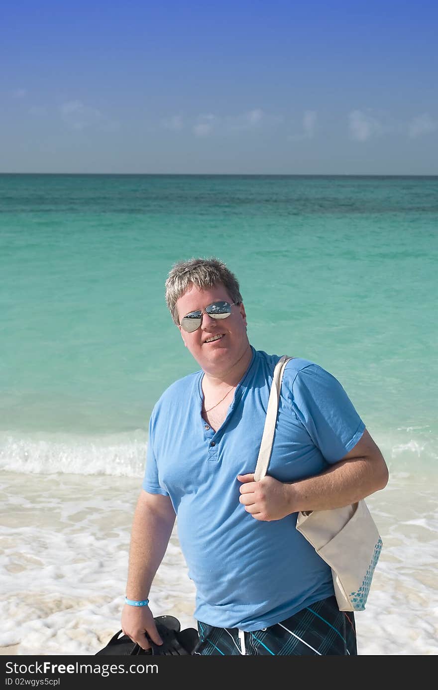 Happy young man in sunglasses On the rest in the ocean. Happy young man in sunglasses On the rest in the ocean.