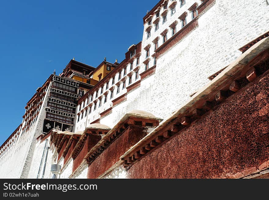 Close-up view of the famous Potala Palace in Lhasa,Tibet.Details. Close-up view of the famous Potala Palace in Lhasa,Tibet.Details.