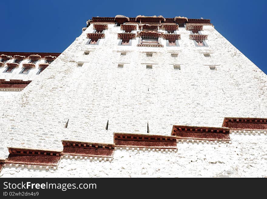 Close-up view of the famous Potala Palace in Lhasa,Tibet.Details.