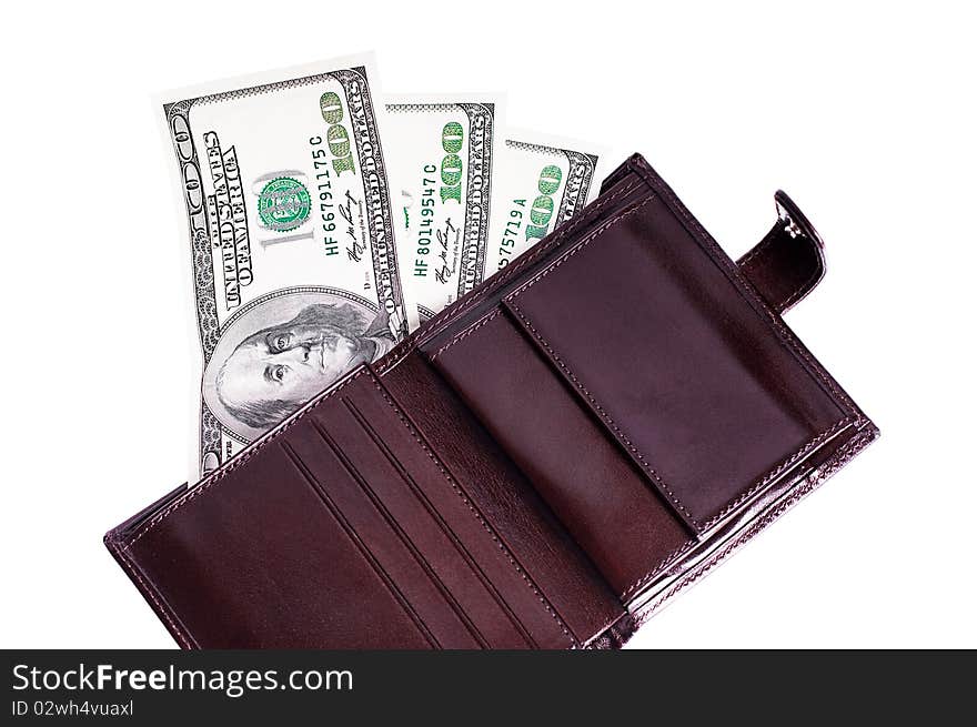 Banknotes Dollars In Leather Brown Purse