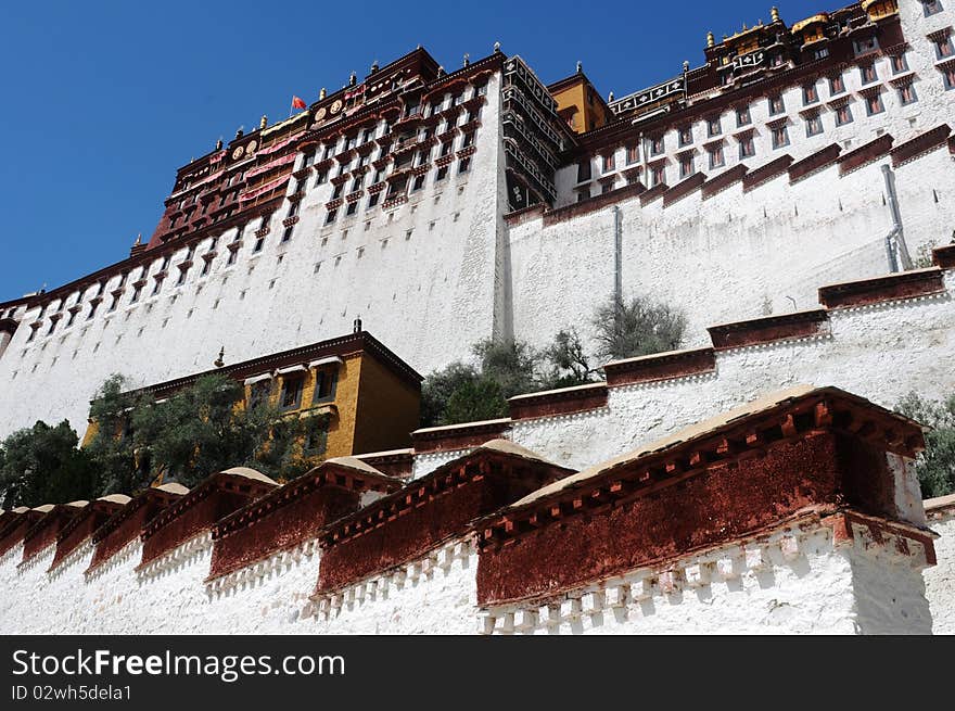 Close-up view of the famous Potala Palace in Lhasa,Tibet.Details. Close-up view of the famous Potala Palace in Lhasa,Tibet.Details.